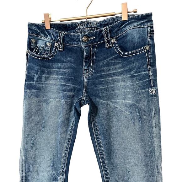 Miss Me Mid Rise Easy Bootcut Jeans Size 28 Blue Medium Wash Faded Embroidered - Picture 7 of 11